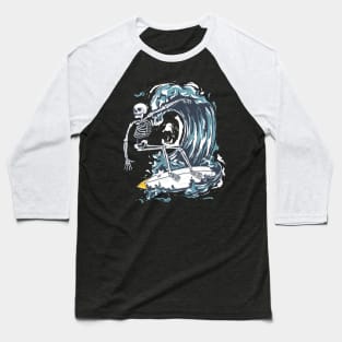 Skeleton skull surfing on the wave Baseball T-Shirt